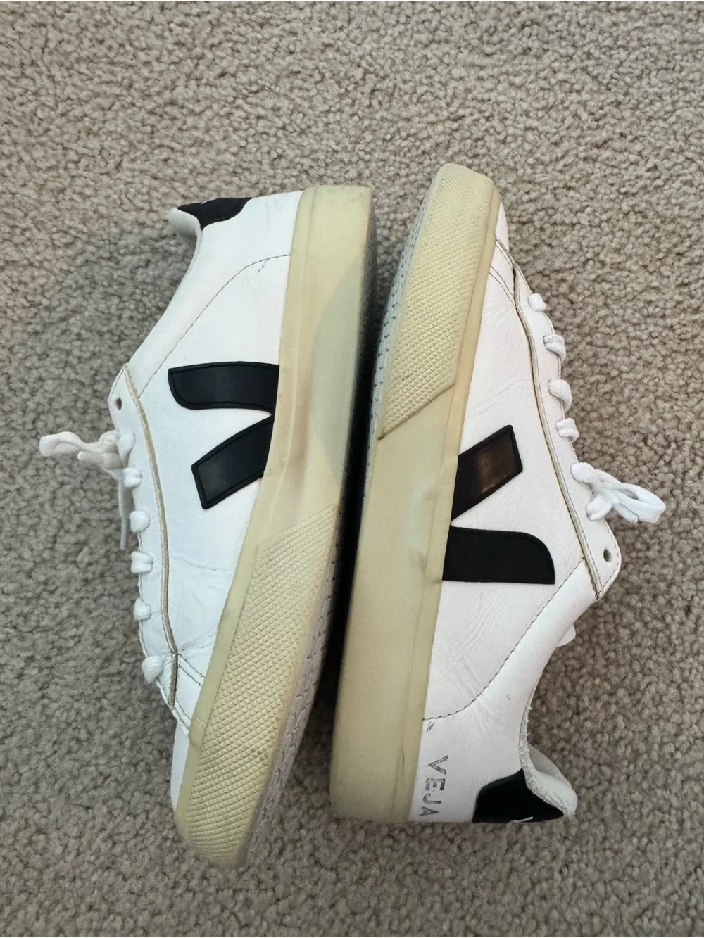Veja Women’s White Sneakers with Black V Logo and Cream Sole